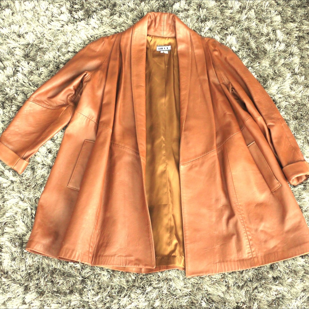 Cognac Brown genuine leather vintage swing coat